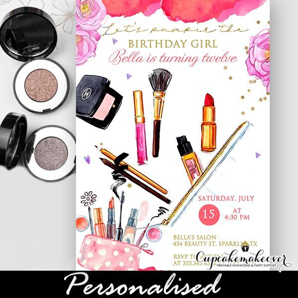 Makeup Party Invitations Glam Pamper Day Birthday Cupcakemakeover In 