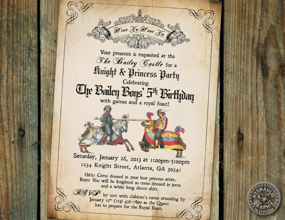 Medieval Times Or Renaissance Birthday Party Invitation With Knights At 