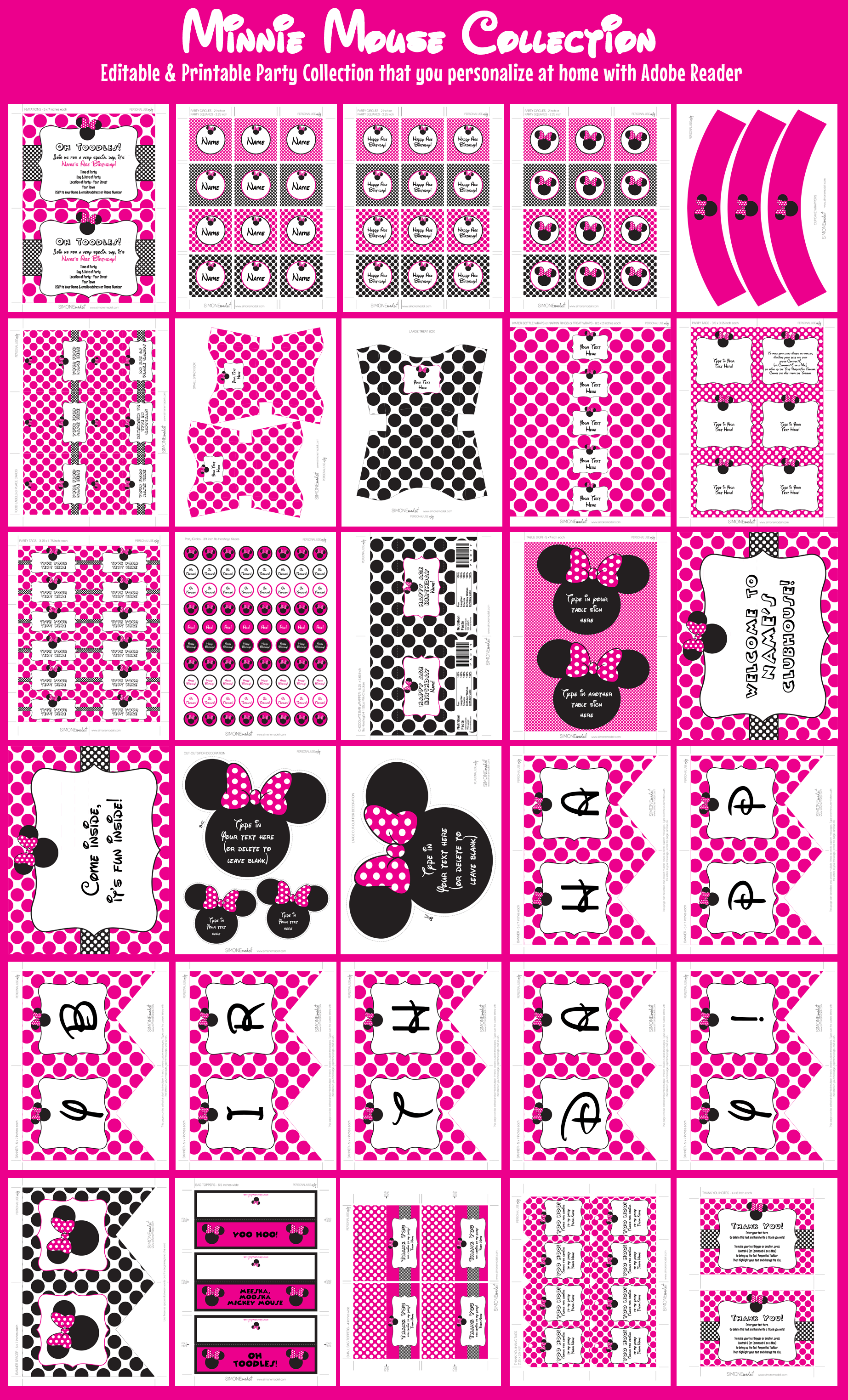 Minnie Mouse Party Printables Invitations Decorations Pink 