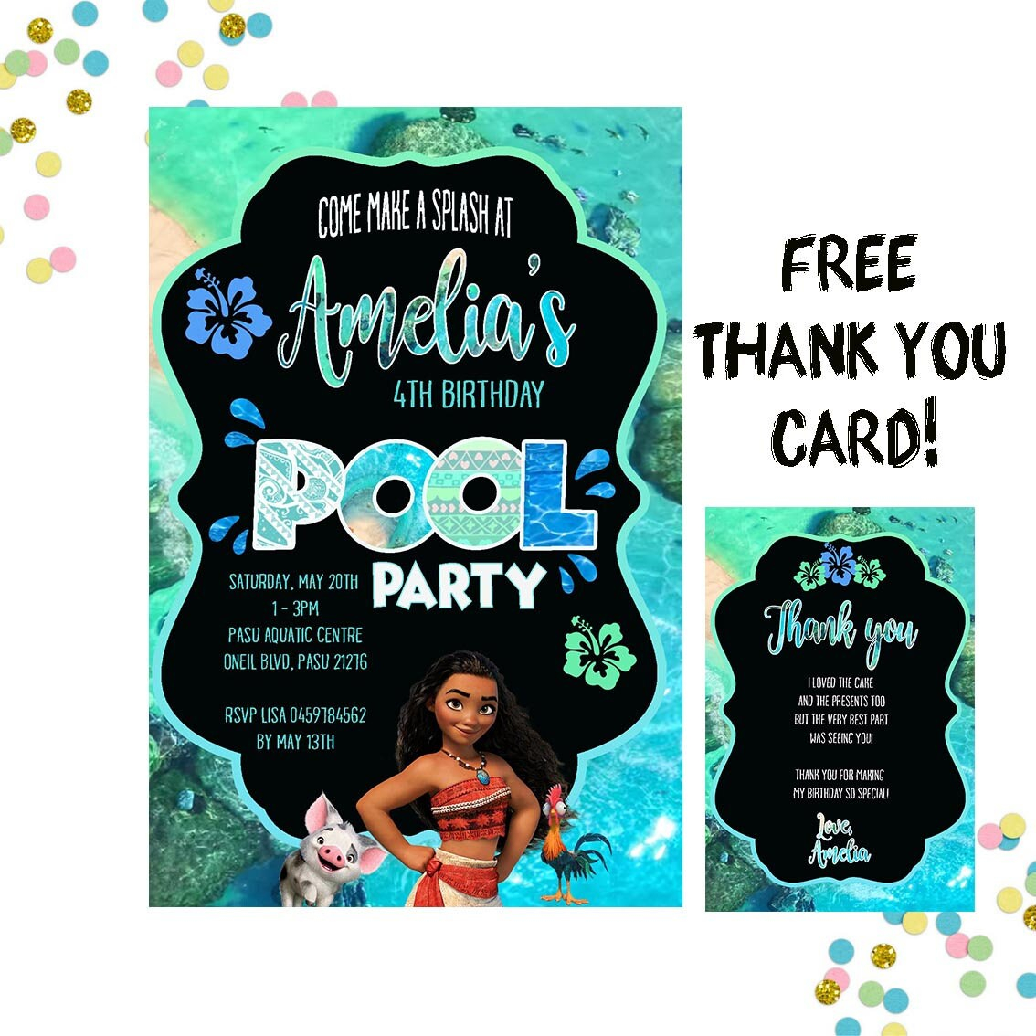 Moana Pool Party Invitation Moana Invitation Pool Party Etsy