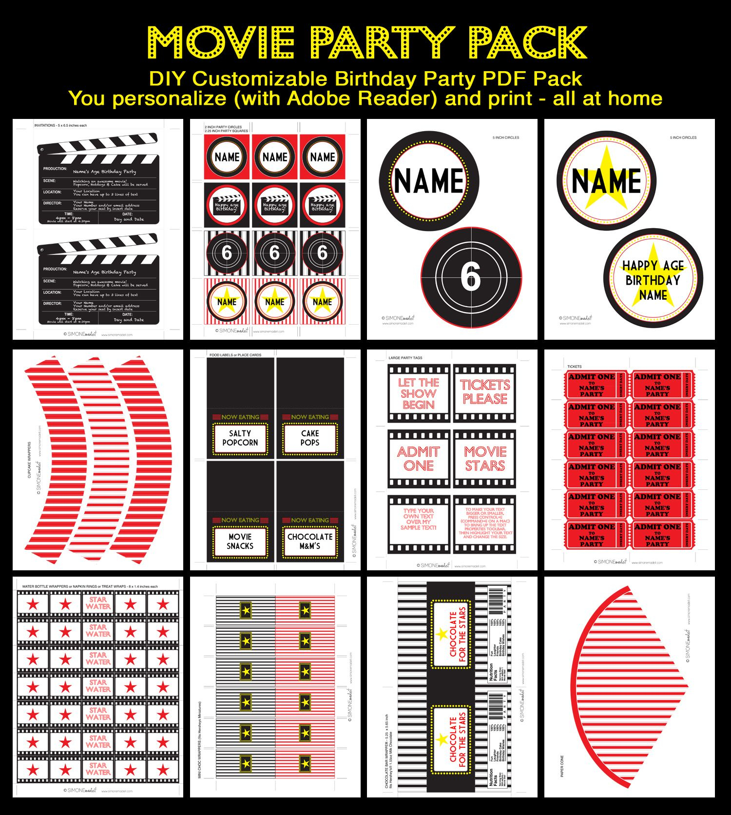 Movie Party Printables Invitations Decorations