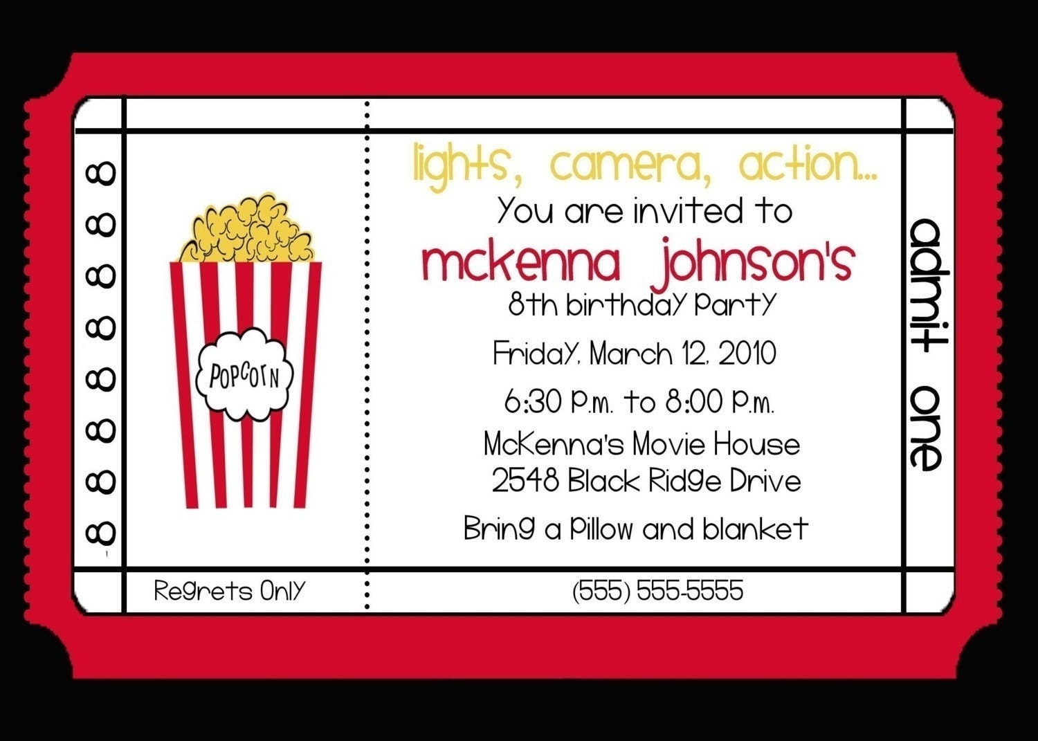 Movie Theater Birthday Party Invitation By Nattysuedesigns1