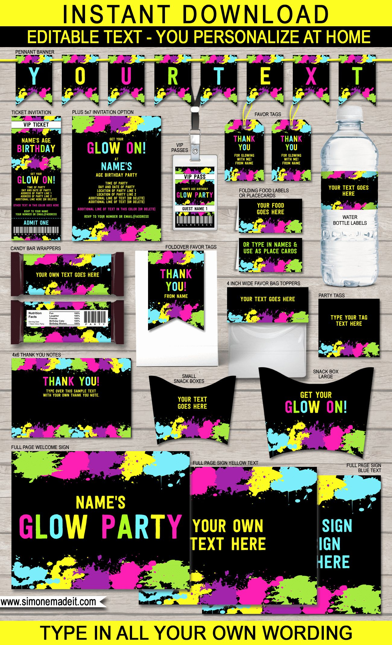 New Glow Party Invitation Template Free In 2020 With Images Neon 