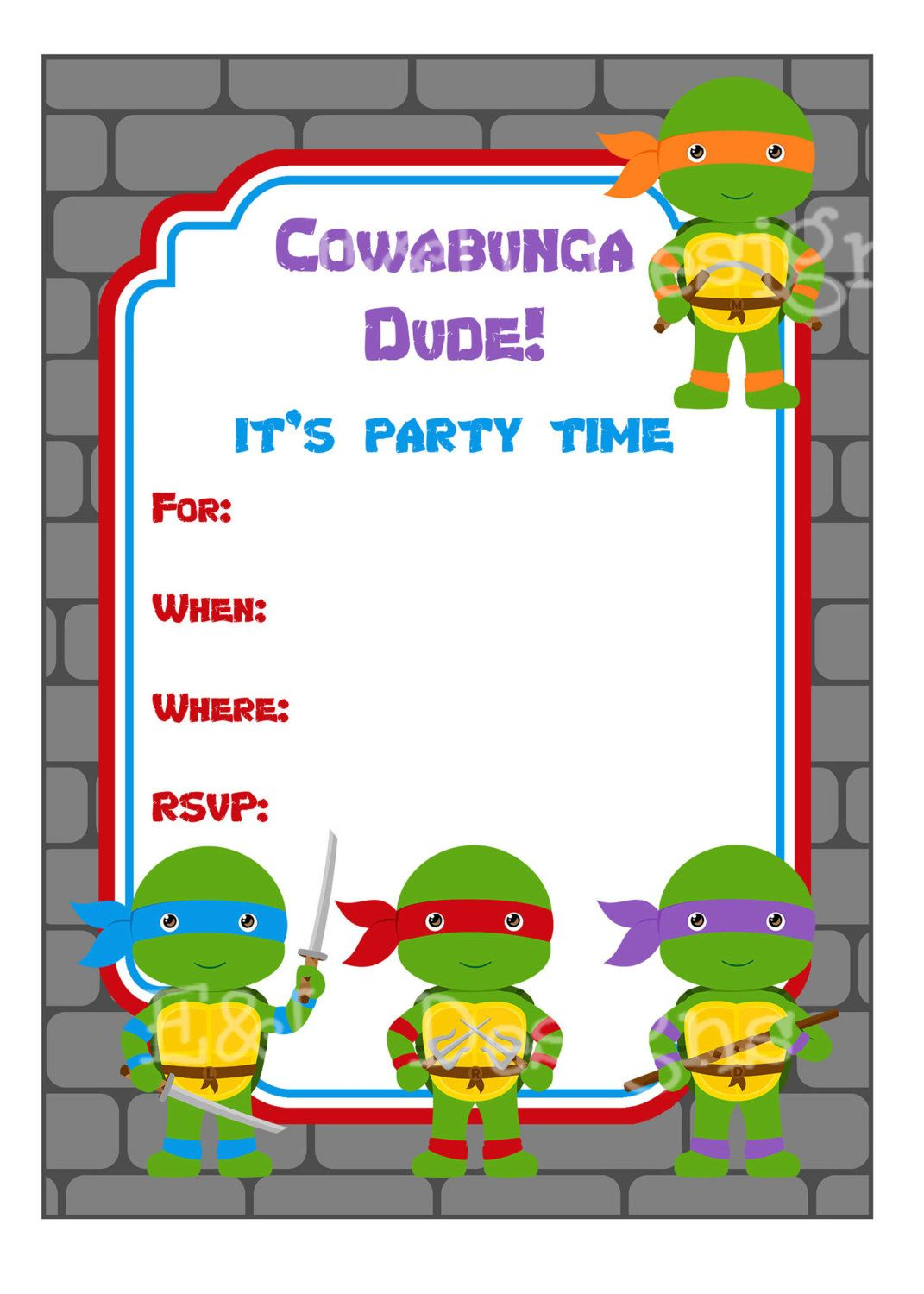 Ninja Turtle Party Invitation Ninja Turtle Party By EandLdesigns 