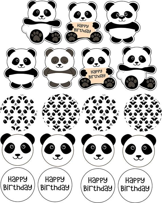 Panda Party Birthday Toppers Panda Party Supplies Panda Cupcake