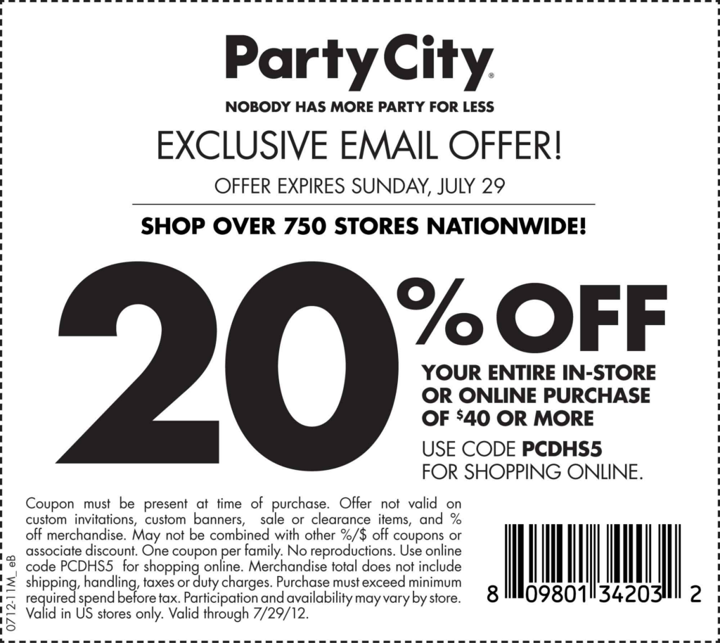 Party City 20 Off 40 Printable Coupon