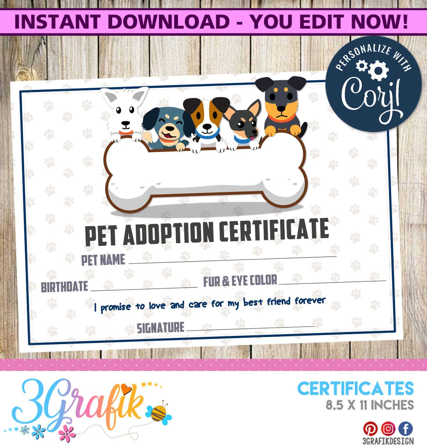 Pet Adoption Certificate Printable Intended For Pet Adoption 