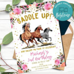 Pink Floral Horse Birthday Party Invitation Printable DIY