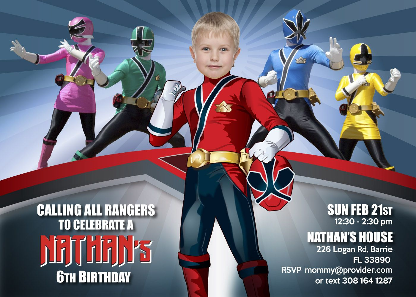 Power Rangers Bday Invitation Red Power Ranger Party Power Ranger 