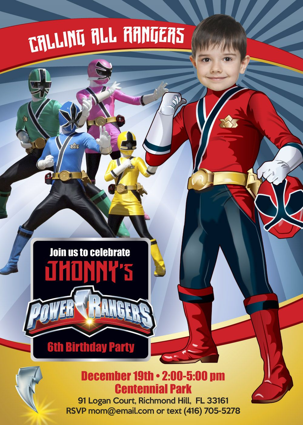 Power Rangers Party Invitation Red Power Ranger Power Ranger 