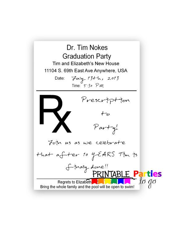 Prescription Pad Printable 5x7 Invitations NP Party And NP Gifts 