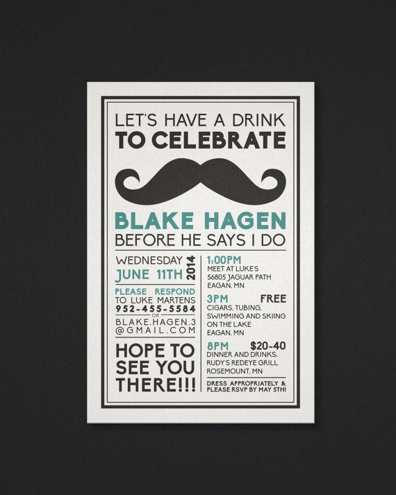 Printable Bachelor Party Invitation Mustache By DesignDeliver 