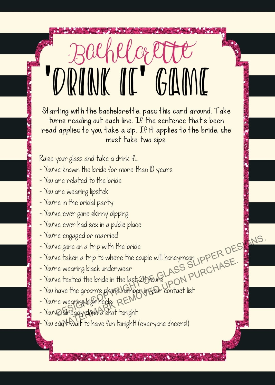 Printable Bachelorette Game Bachelorette Drinking Game