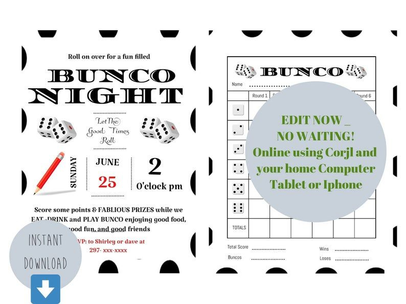 Printable Bunco Invitation With FREE Bunco Score Sheet Bunco Etsy 