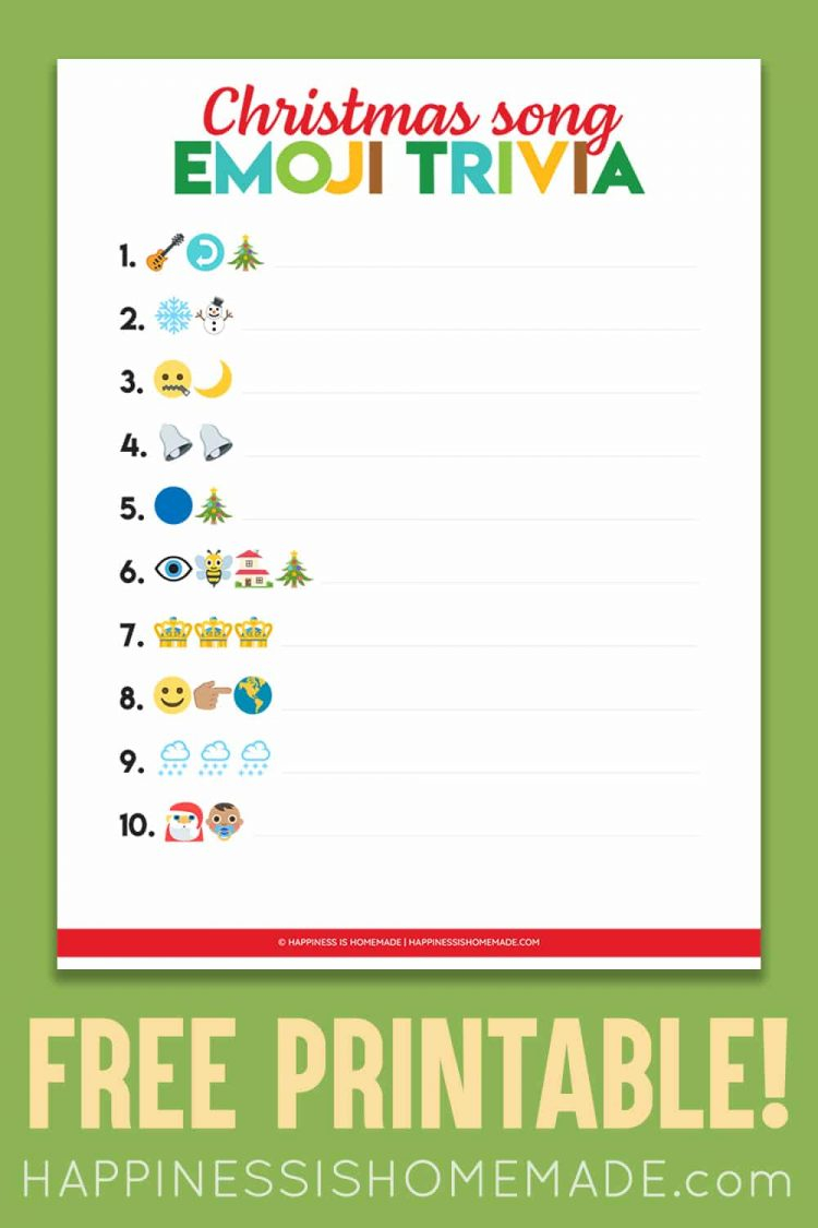 Printable Emoji Christmas Songs Game Happiness Is Homemade