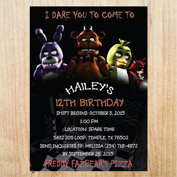 Printable Five Nights At Freddy s Invitation By EmbroideryLucky Freddy 