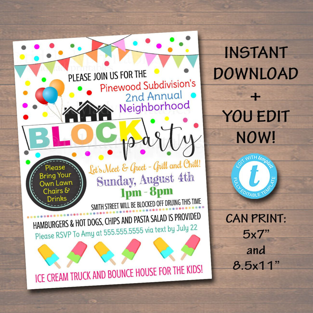 Printable Neighborhood Block Party Invitation Template Free Printable 