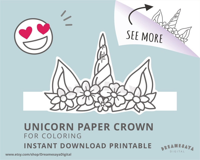Printable Unicorn Horn And Ears Paper Hat Unicorn Coloring Etsy