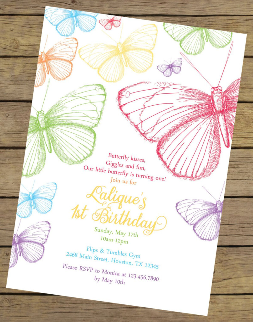 Rainbow Butterfly Birthday Invitation Butterfly Birthday Invite 