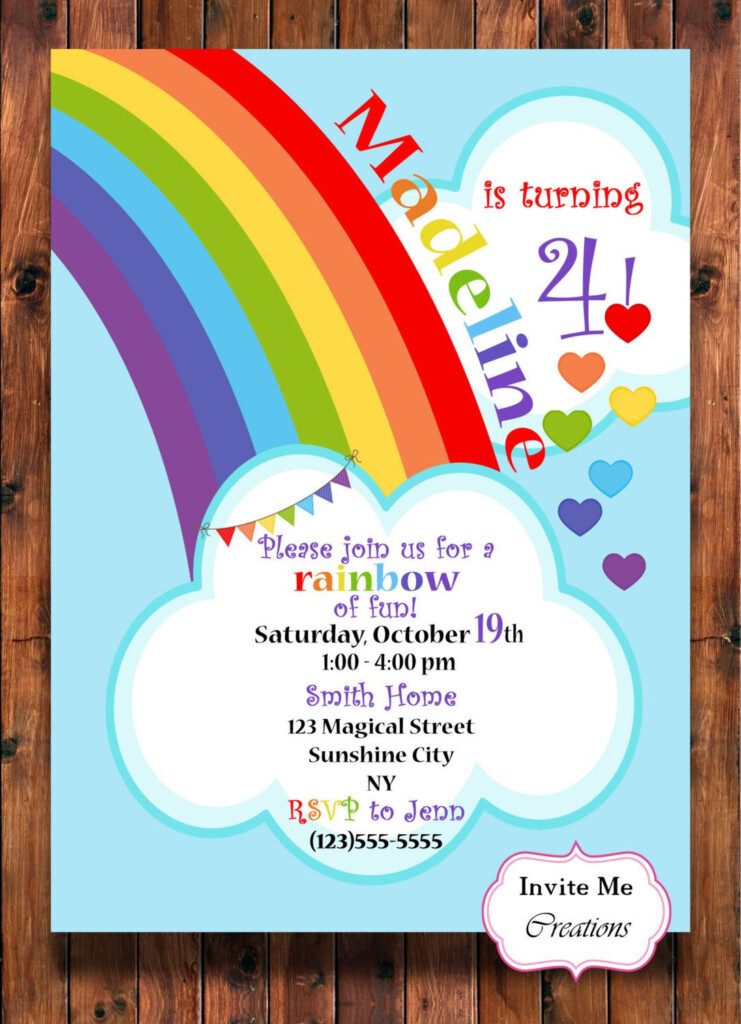 Rainbow Happy Birthday Party Invitations For Child s 7th Birthday Party 