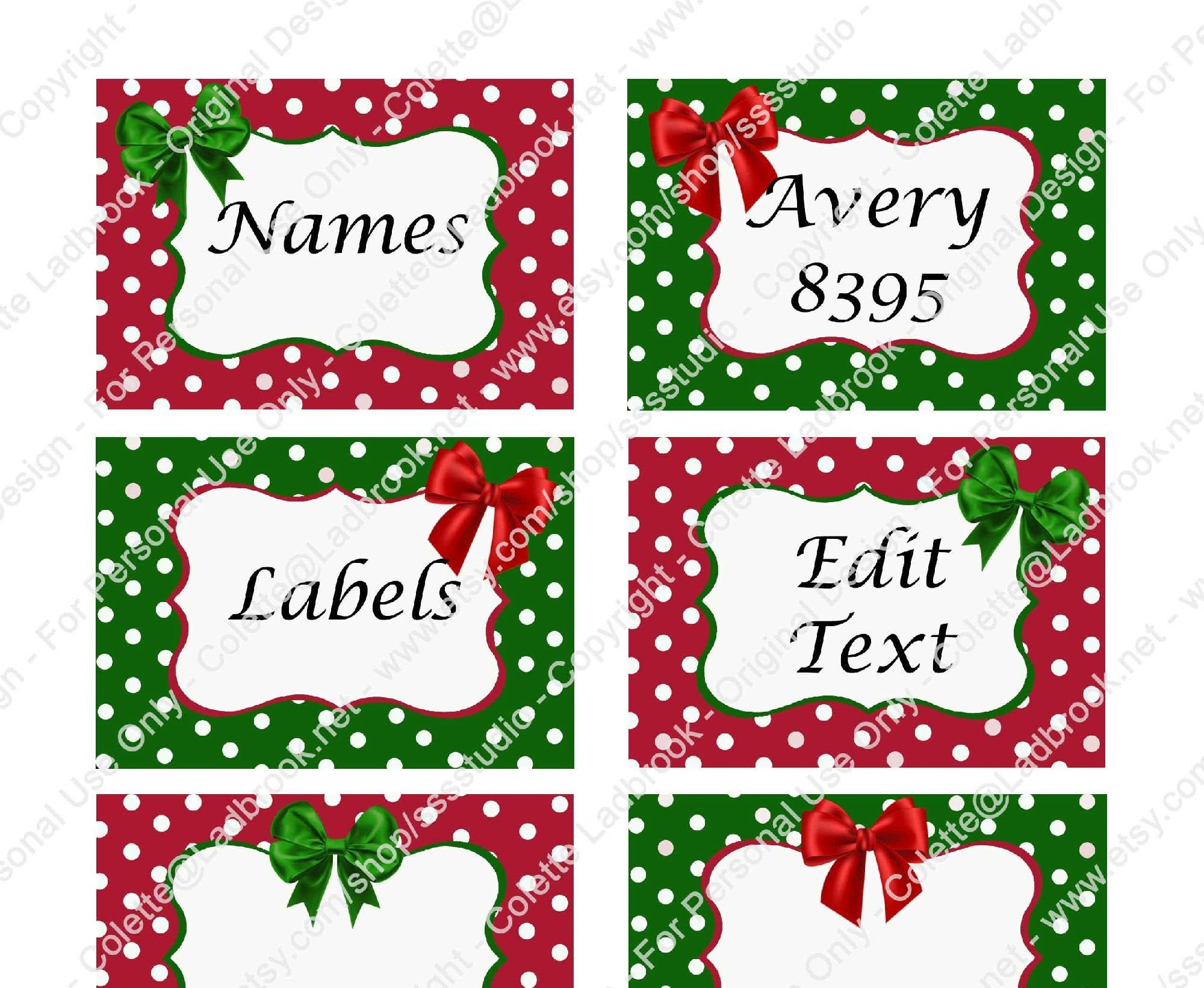 Red And Green Printable Tags Labels Holiday Name Tags Party Etsy 