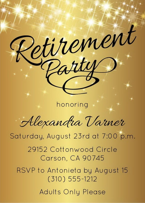 Retirement Party Invitation Gold Sparkly Printable Invite By Announce 