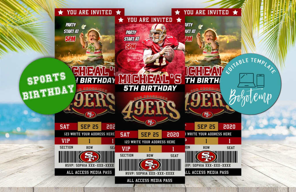 San Francisco 49ers Birthday Ticket Party Invitations Instant Download 