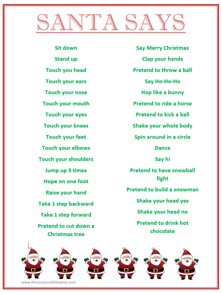 Santa Says Game For Christmas Parties FREE PRINTABLE School 