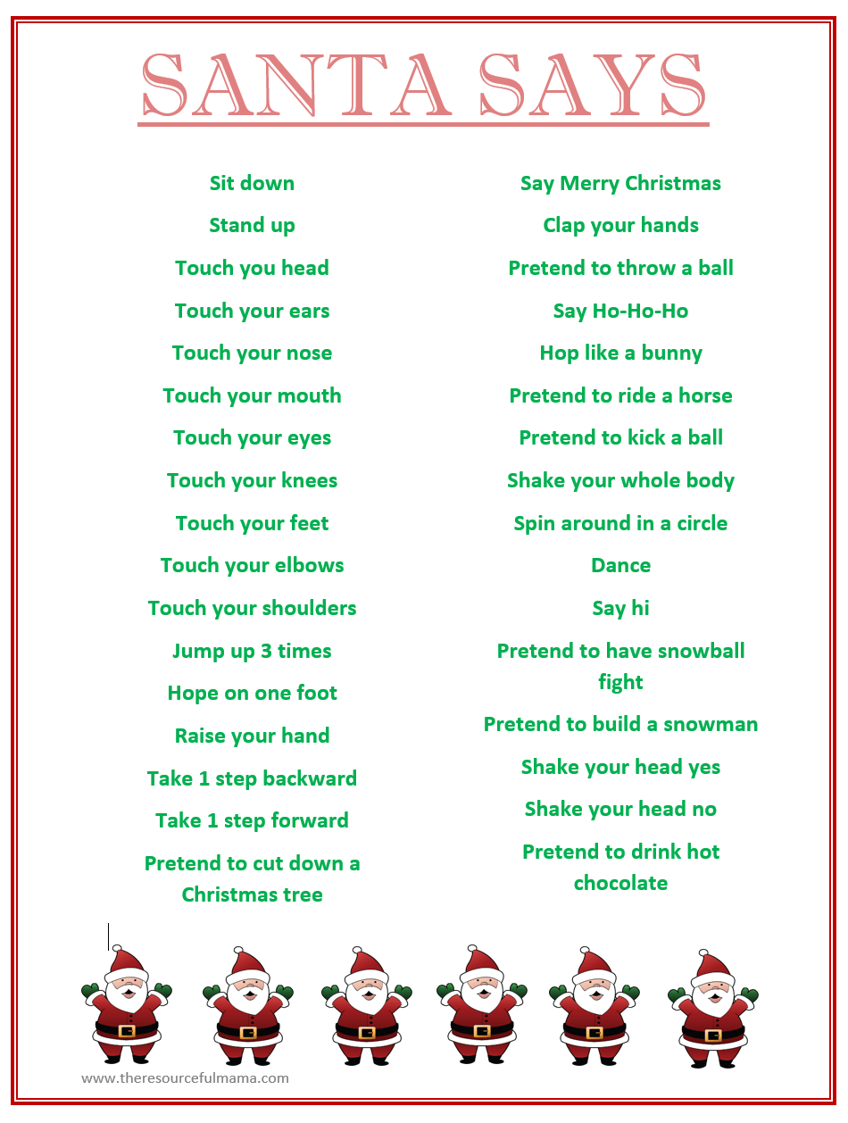 Santa Says Game For Christmas Parties FREE PRINTABLE School