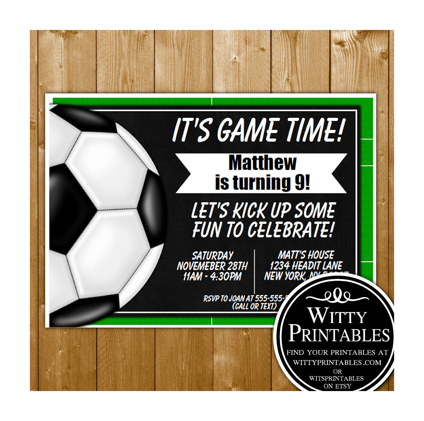 Soccer Party Invitation Printable Digital Download Birthday Party 