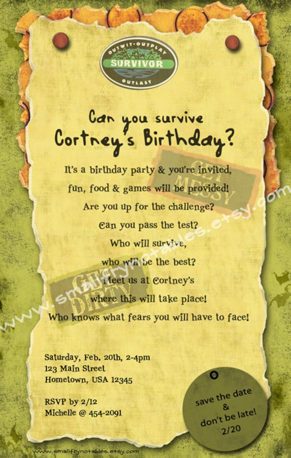 Survivor Personalized Theme Party Printable Invitation By