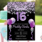 Sweet 16 Party Invitation Printable Template Black Editable Etsy