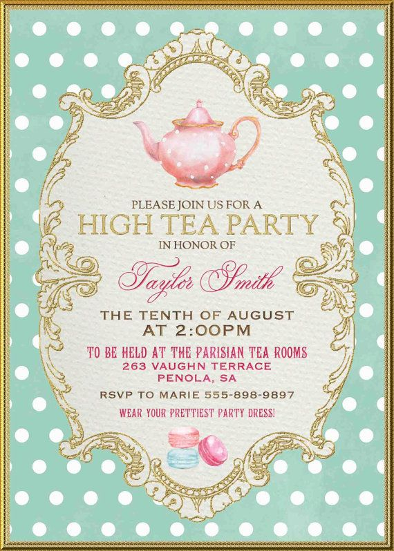 Tea Party Invitation High Tea Bridal Shower By WestminsterPaperCo Tea 