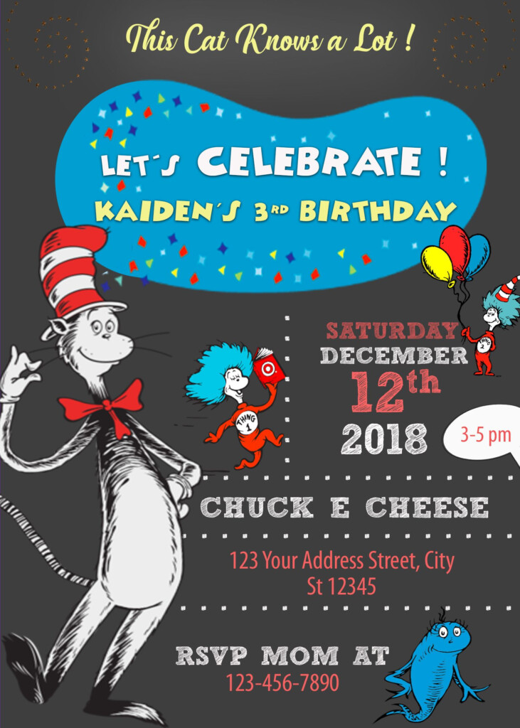 The Cat In The Hat Birthday Invitation Birthday Invitations Cat In 