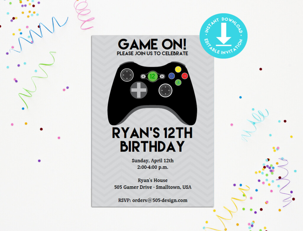 Video Game Birthday Invitation With Black Controller Printable Studio