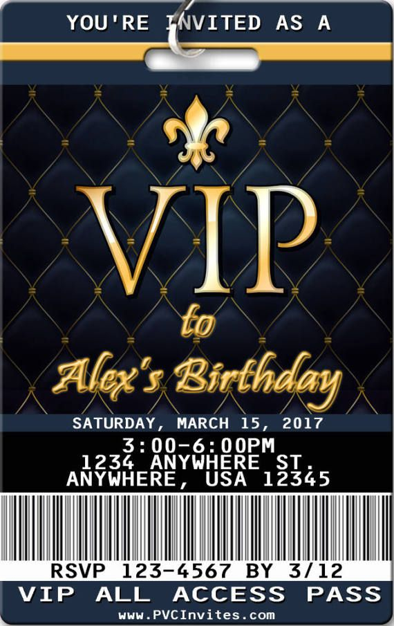 VIP Pass Birthday Invitation PLASTIC VIP Pass Birthday Vip Pass 