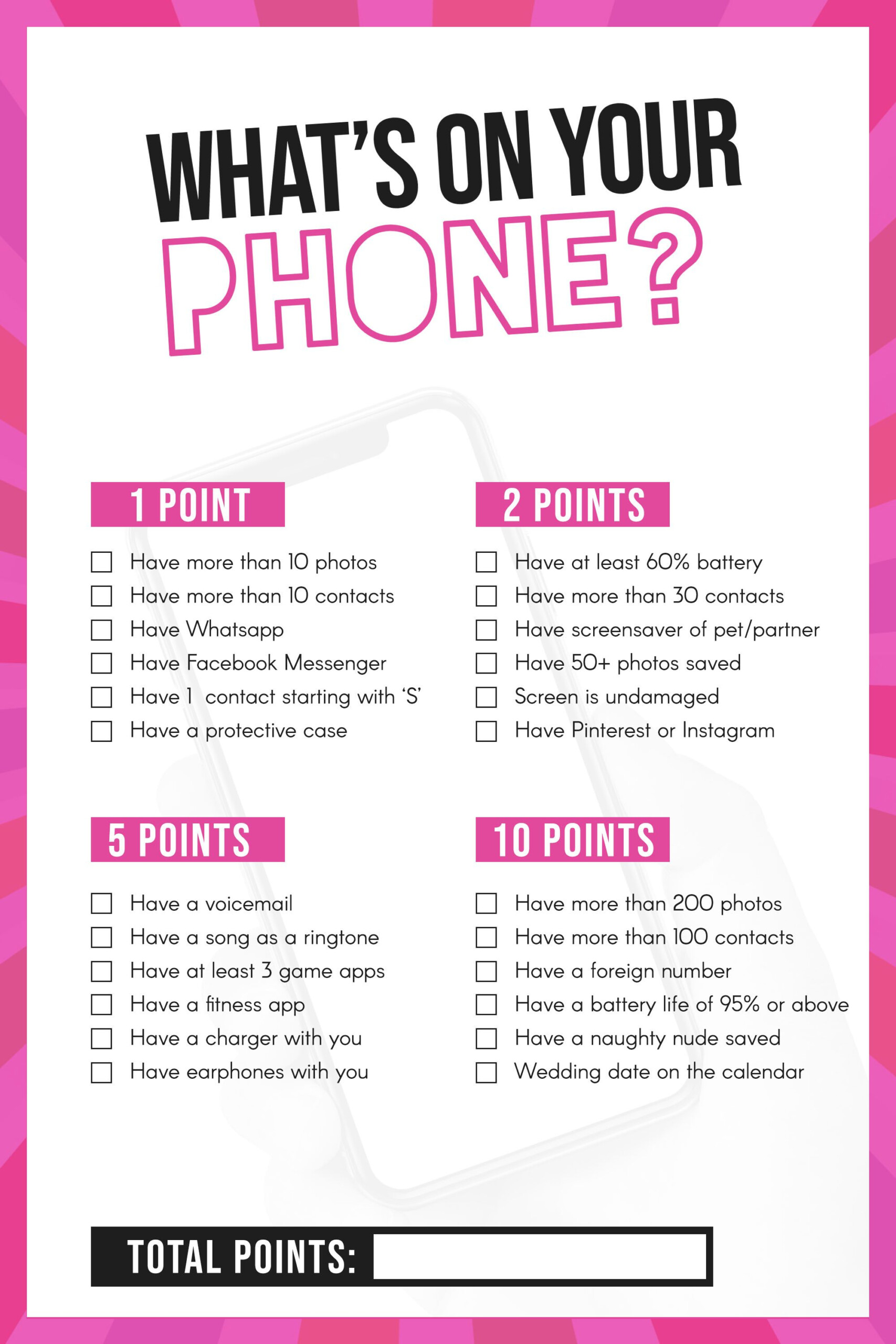 What s On Your Phone Game Hen Party Games Hen Party Hen Party 