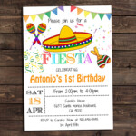 White Fiesta Birthday Party Invitations Digital Printable Invitation