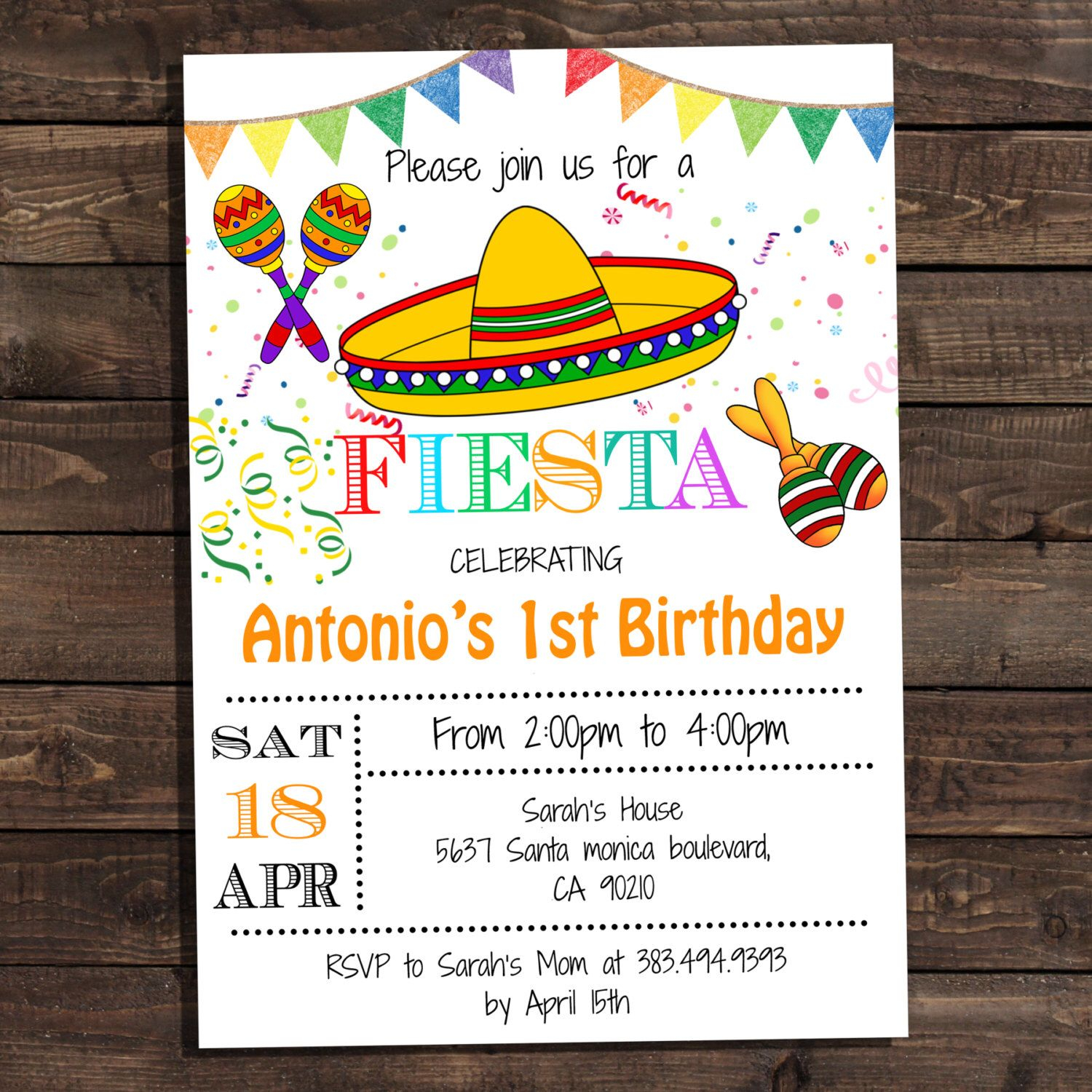 White Fiesta Birthday Party Invitations Digital Printable Invitation 