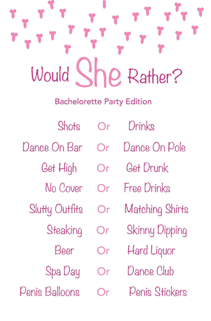 Would She Rather Bachelorette Party Edition Printable In 2020 