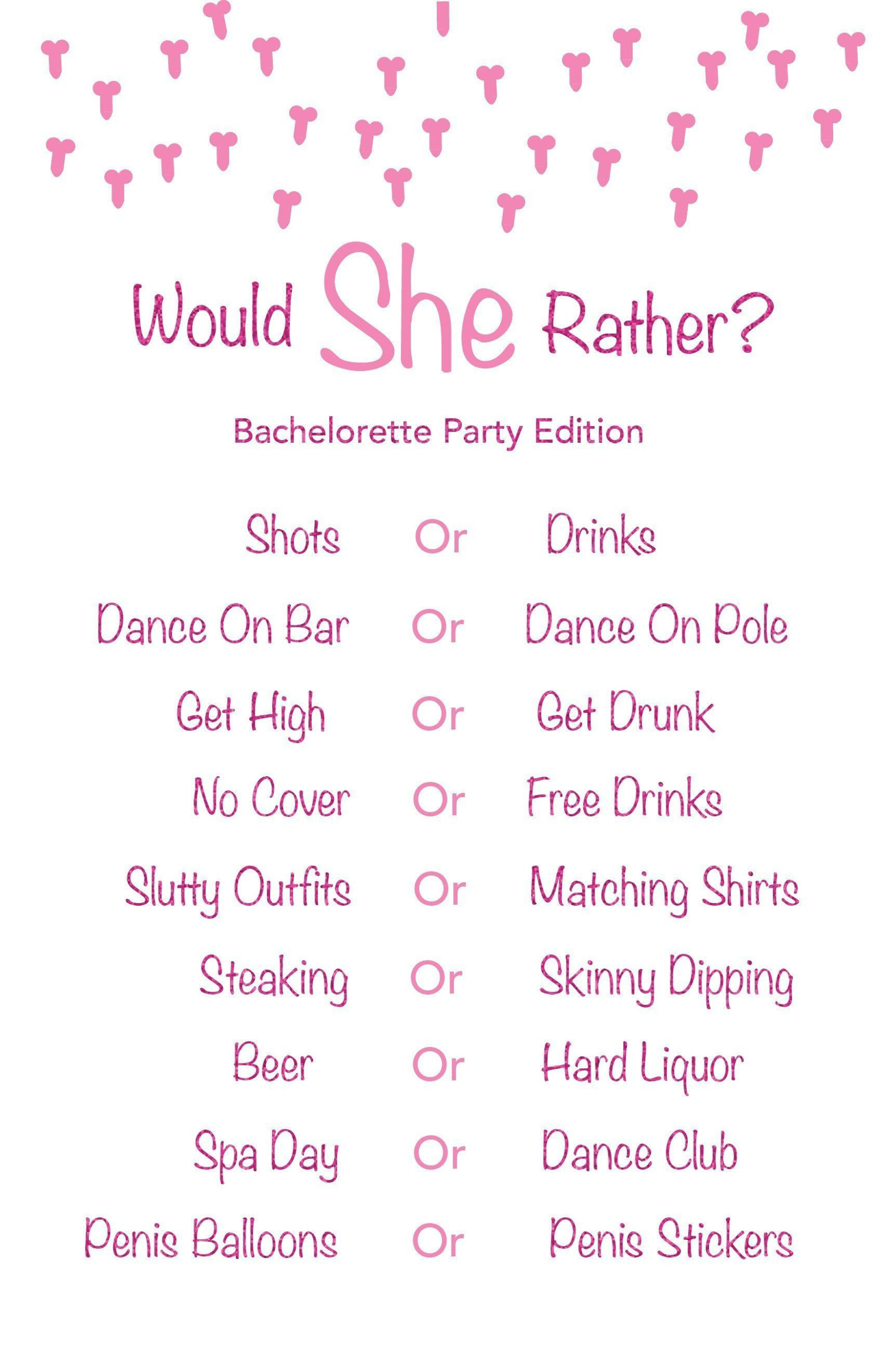 Would She Rather Bachelorette Party Edition Printable In 2020